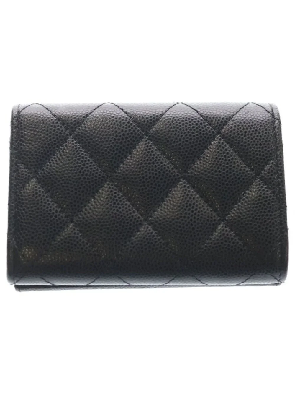 Chanel Quilted Caviar Leather Classic Small Flap Wallet Trifold Compact Black
